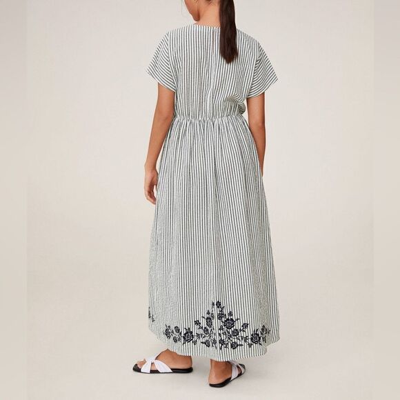Mango Embroidered Dress Striped New - Picture 2 of 7